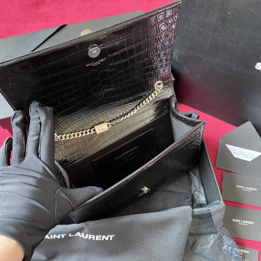 Y51 Monogram Kate Tassel Embossed Crocodile Shiny Leather Cohotbag