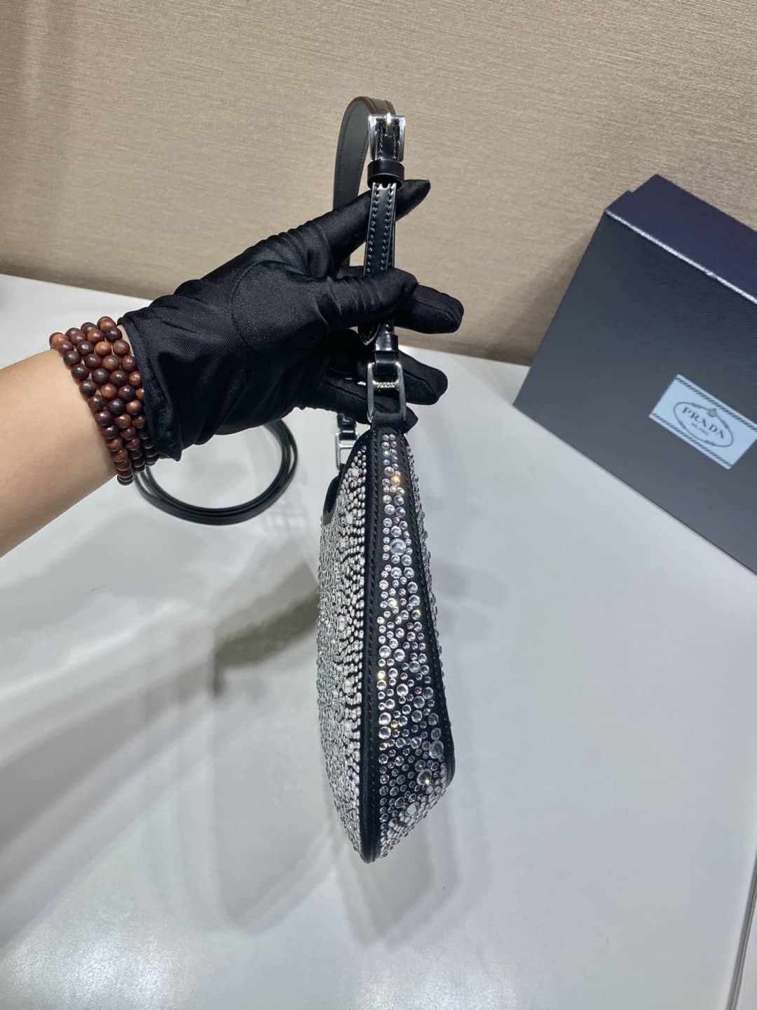 Replica Pra*as Cleo Satin Bag With Appliqusin In Wisteria