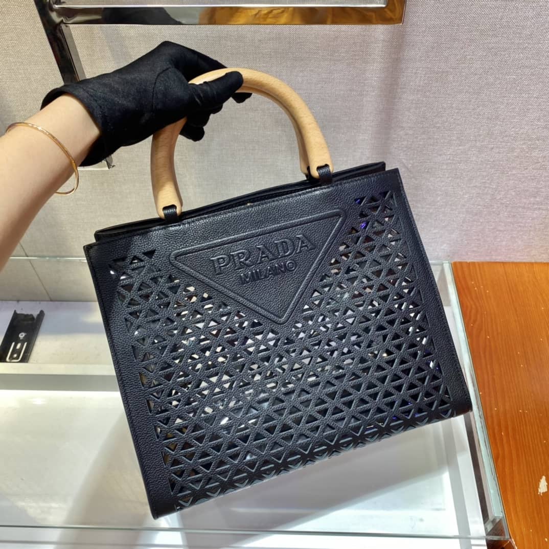 Pra*a Hollow Out Cowhide Leather Beech Tote