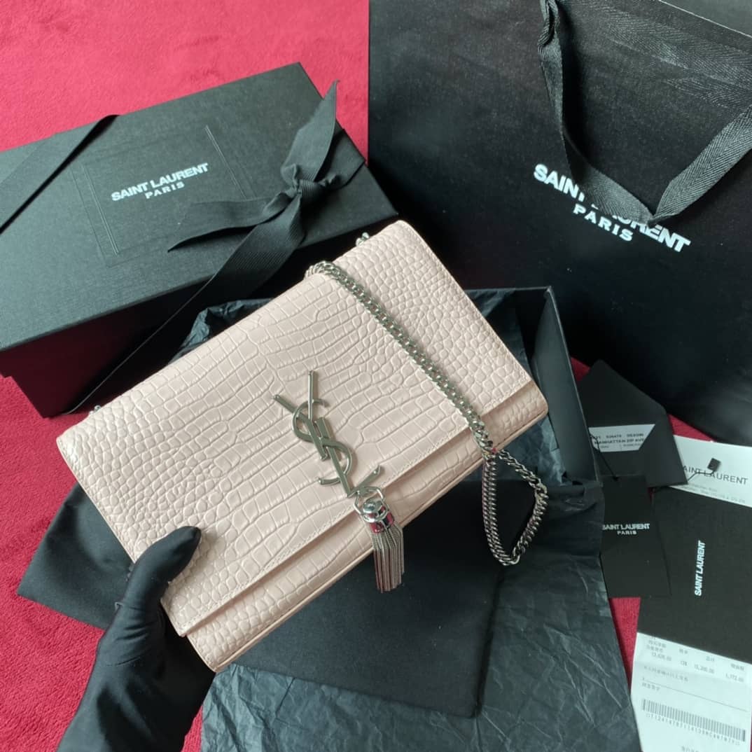 Y51 Monogram Kate Tassel Embossed Crocodile Shiny Leather Cohotbag