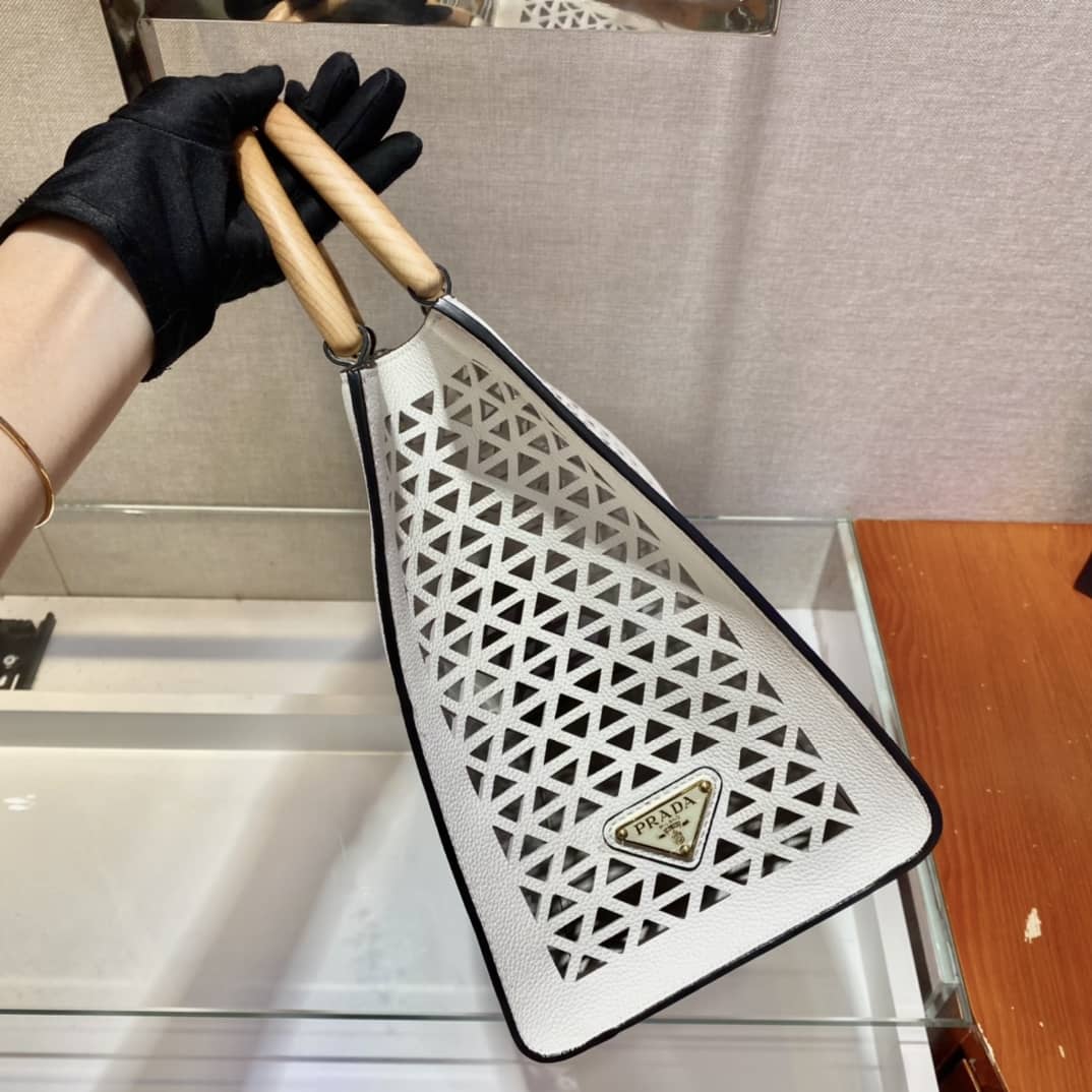 Pra*a Hollow Out Cowhide Leather Beech Tote