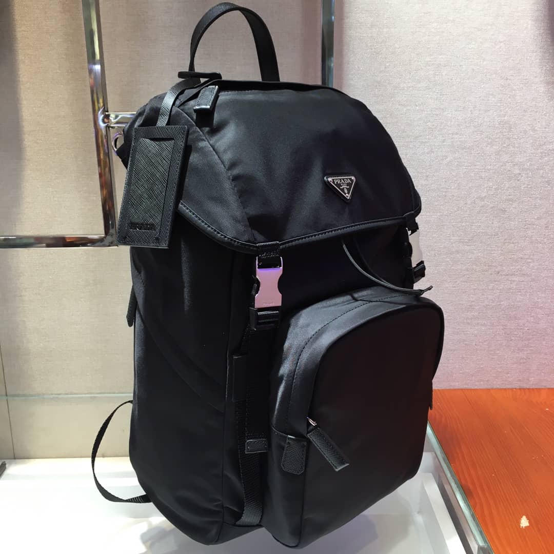 Pra*a Backpack Dupe Black Nylon Saffiano Leather