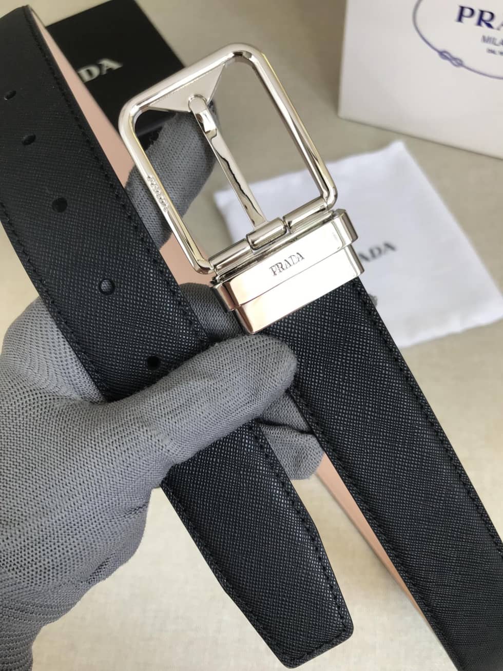 Fake Pra*a Logo Belt 35mm