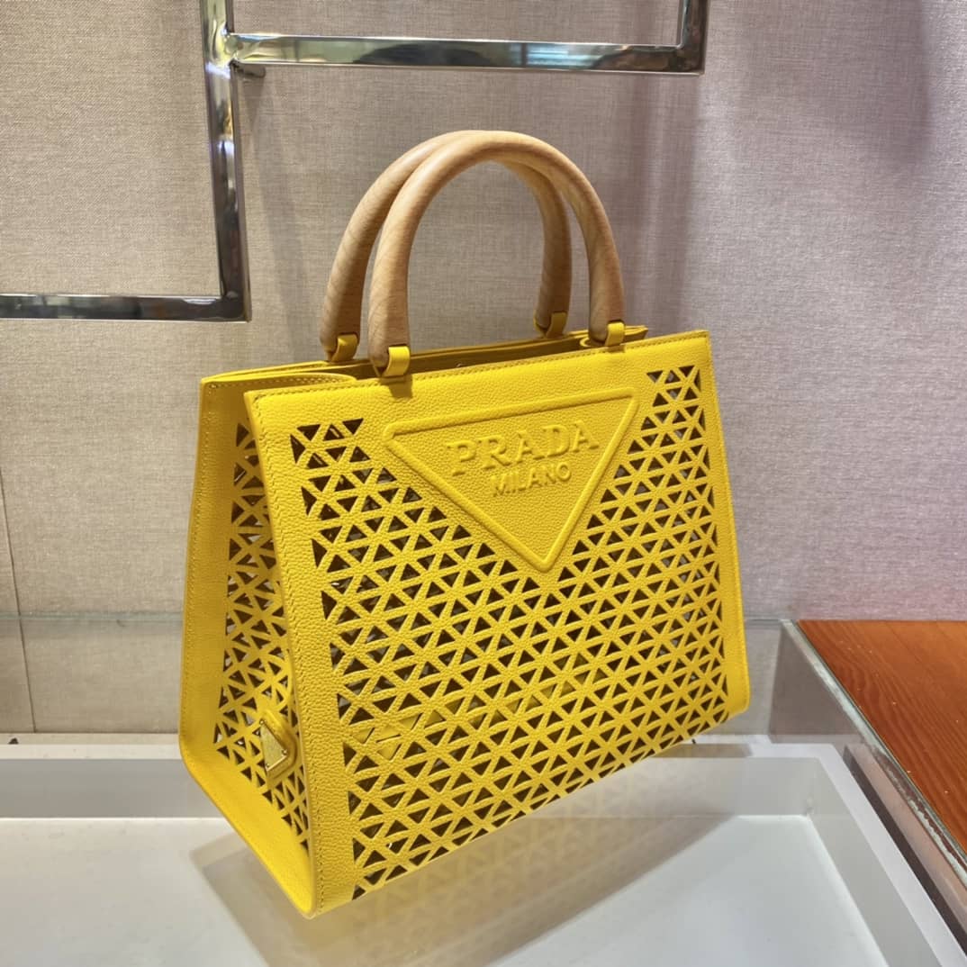 Pra*a Hollow Out Cowhide Leather Beech Tote