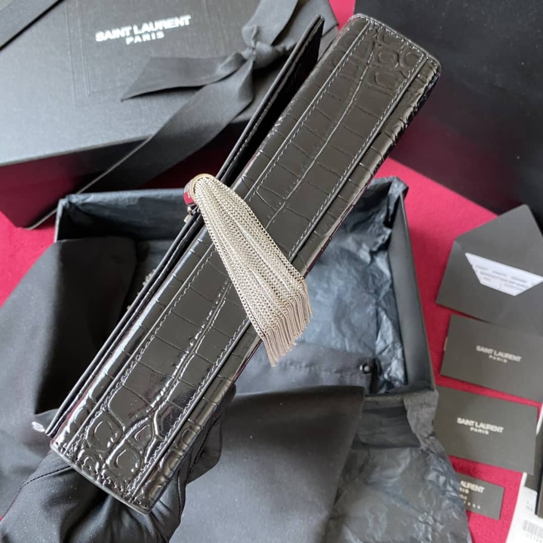 Y51 Monogram Kate Tassel Embossed Crocodile Shiny Leather Cohotbag