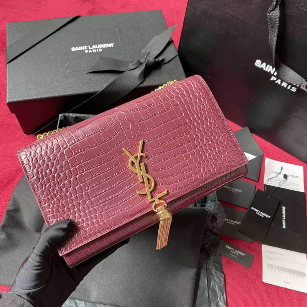 Y51 Monogram Kate Tassel Embossed Crocodile Shiny Leather Cohotbag