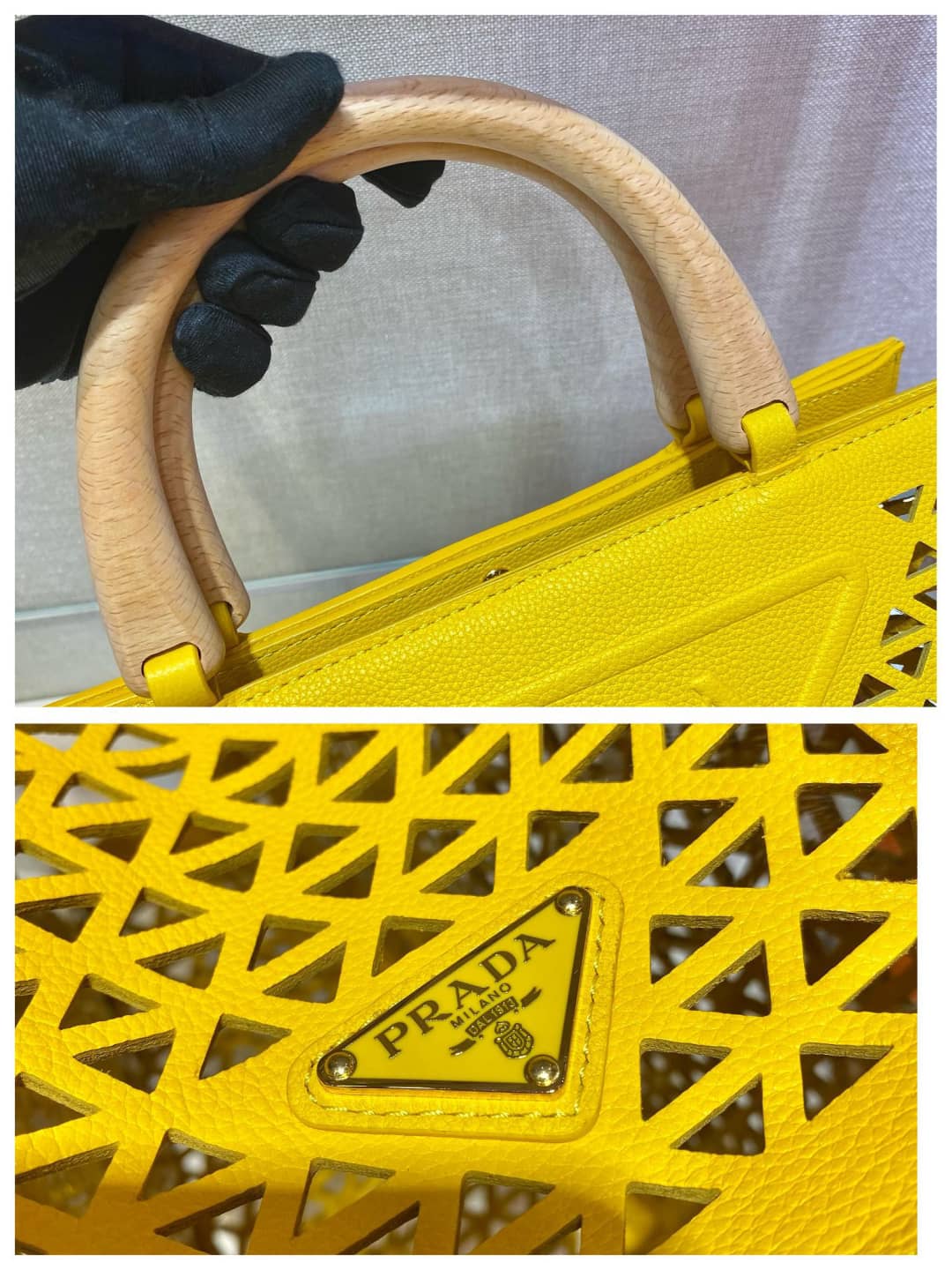 Pra*a Hollow Out Cowhide Leather Beech Tote