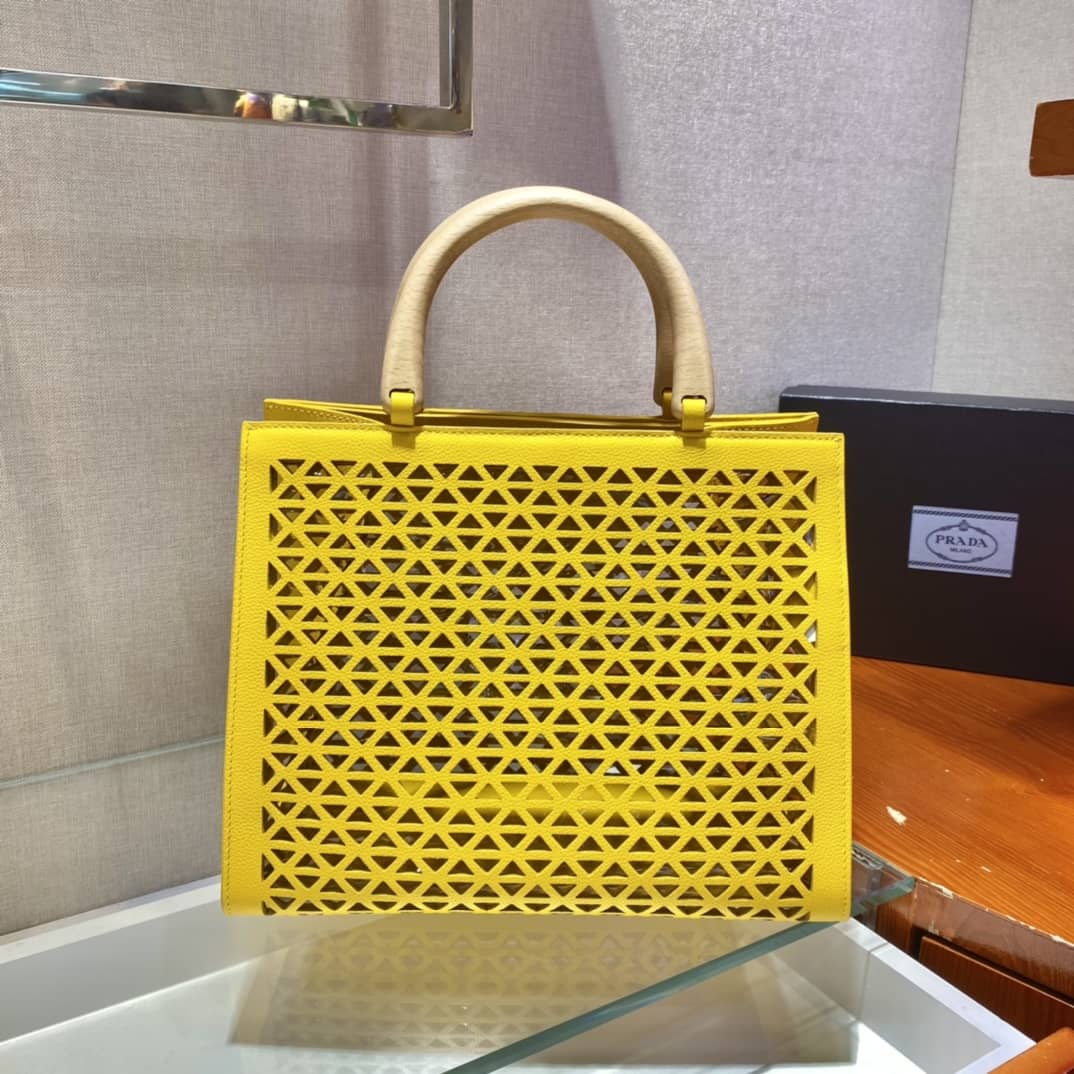 Pra*a Hollow Out Cowhide Leather Beech Tote