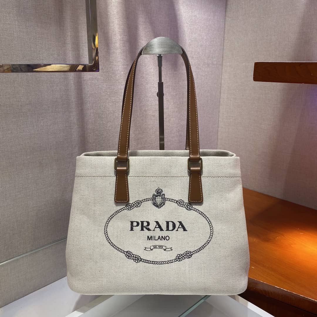 Pra*a Raffia Tote Dupe Small Linen Blend Calf Leather Replica Tote