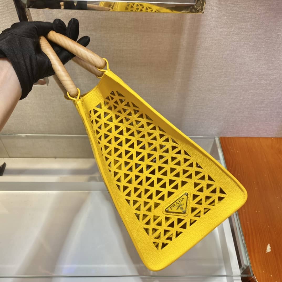 Pra*a Hollow Out Cowhide Leather Beech Tote