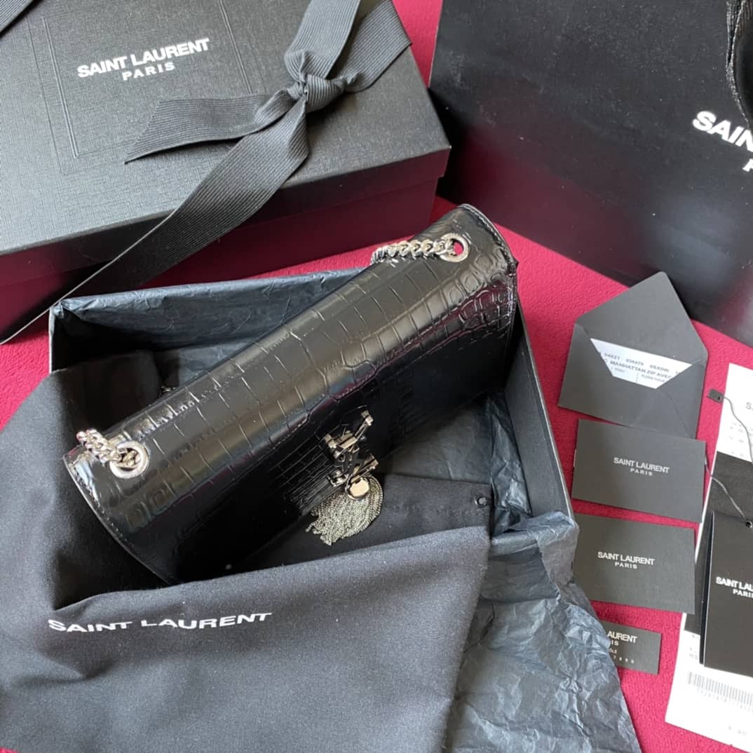 Y51 Monogram Kate Tassel Embossed Crocodile Shiny Leather Cohotbag