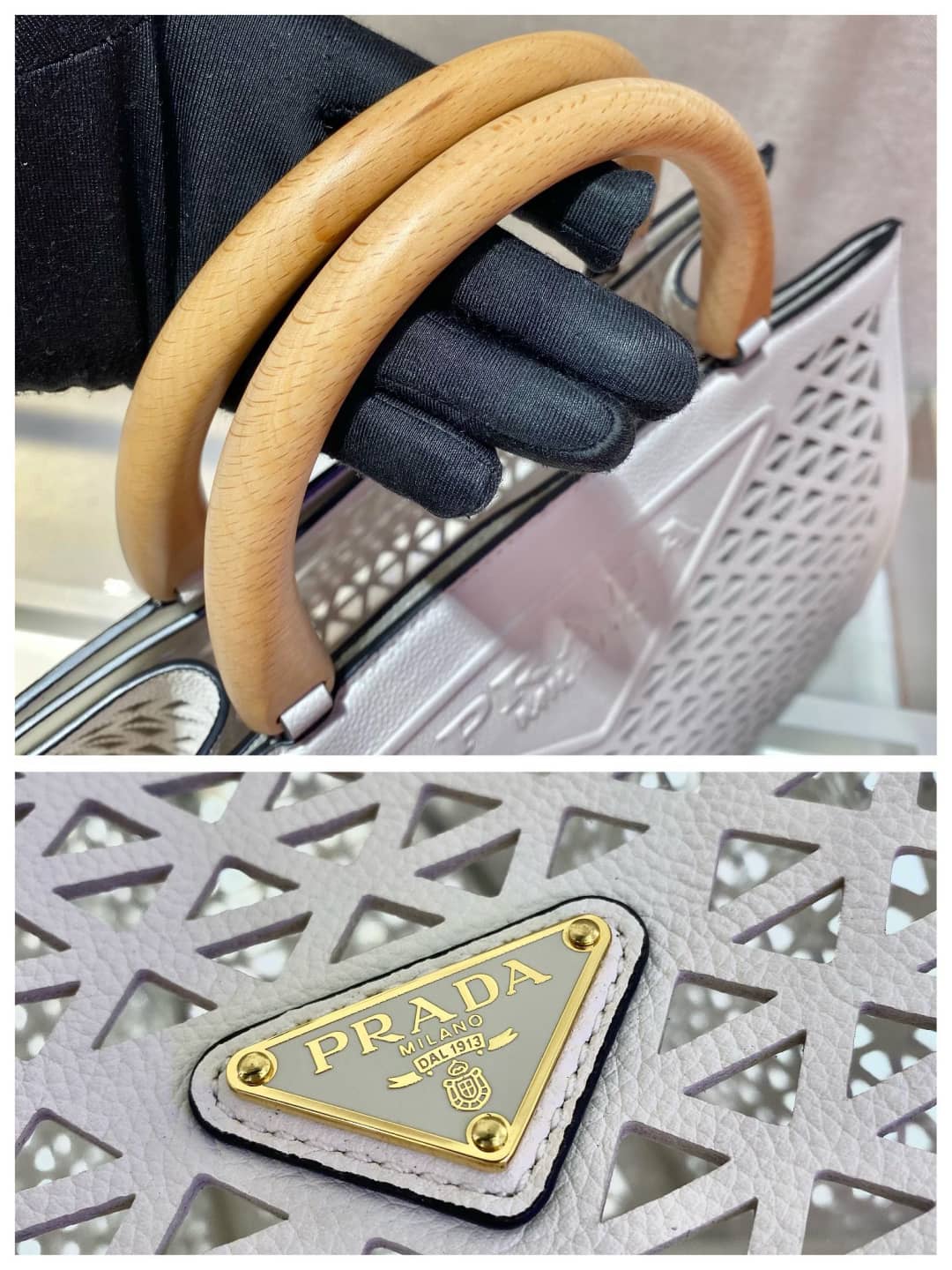 Pra*a Hollow Out Cowhide Leather Beech Tote