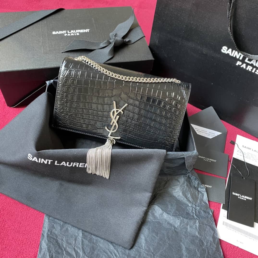 Y51 Monogram Kate Tassel Embossed Crocodile Shiny Leather Cohotbag