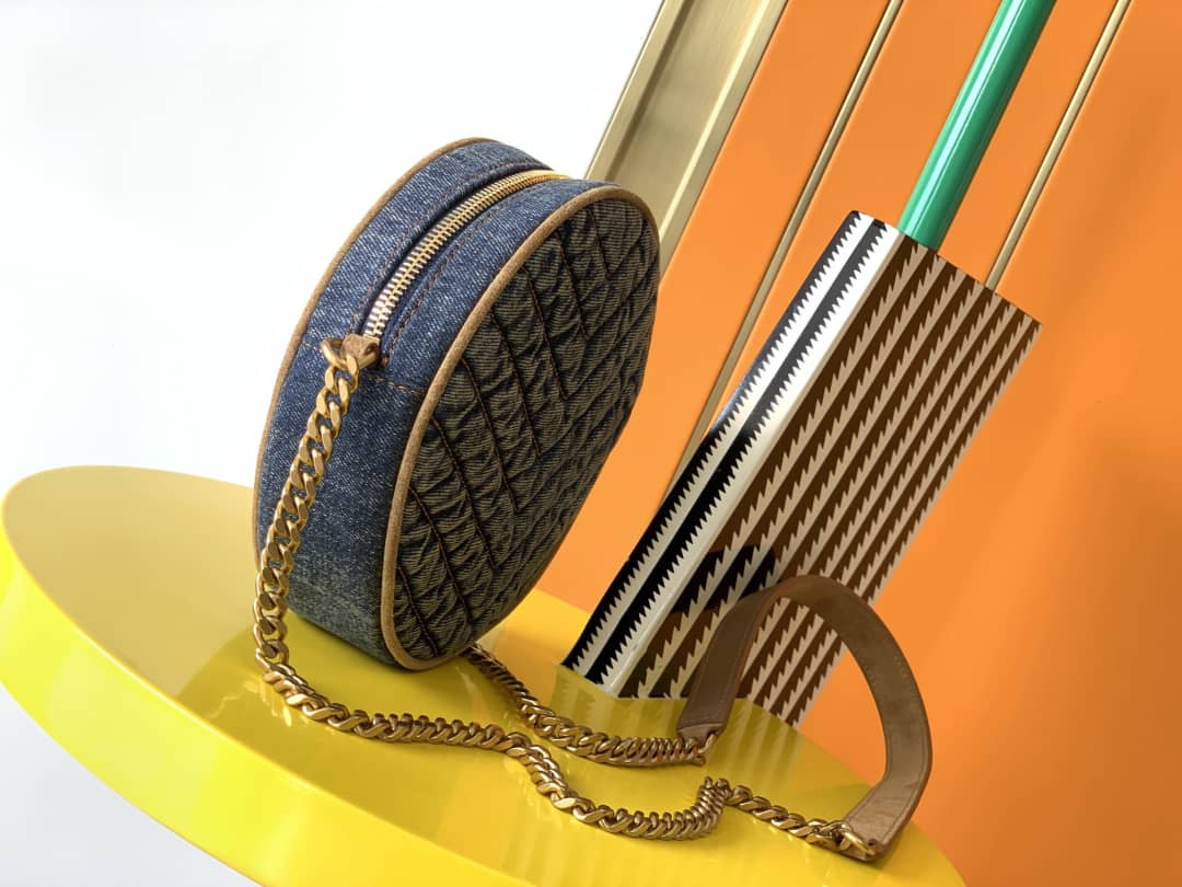 Sa1nt Lau*nt Y51 Vinyle Denim Quilted Round Bag