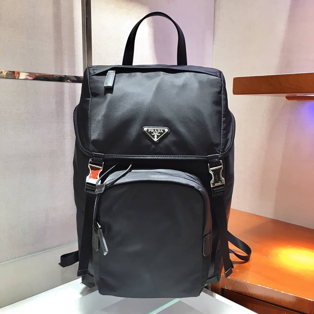 Pra*a Backpack Dupe Black Nylon Saffiano Leather
