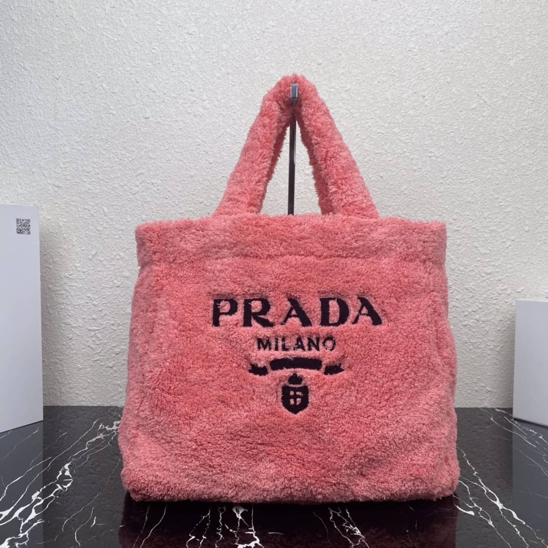 Pra*a Raffia Tote Dupe Shearling Tote Shoulder Bag