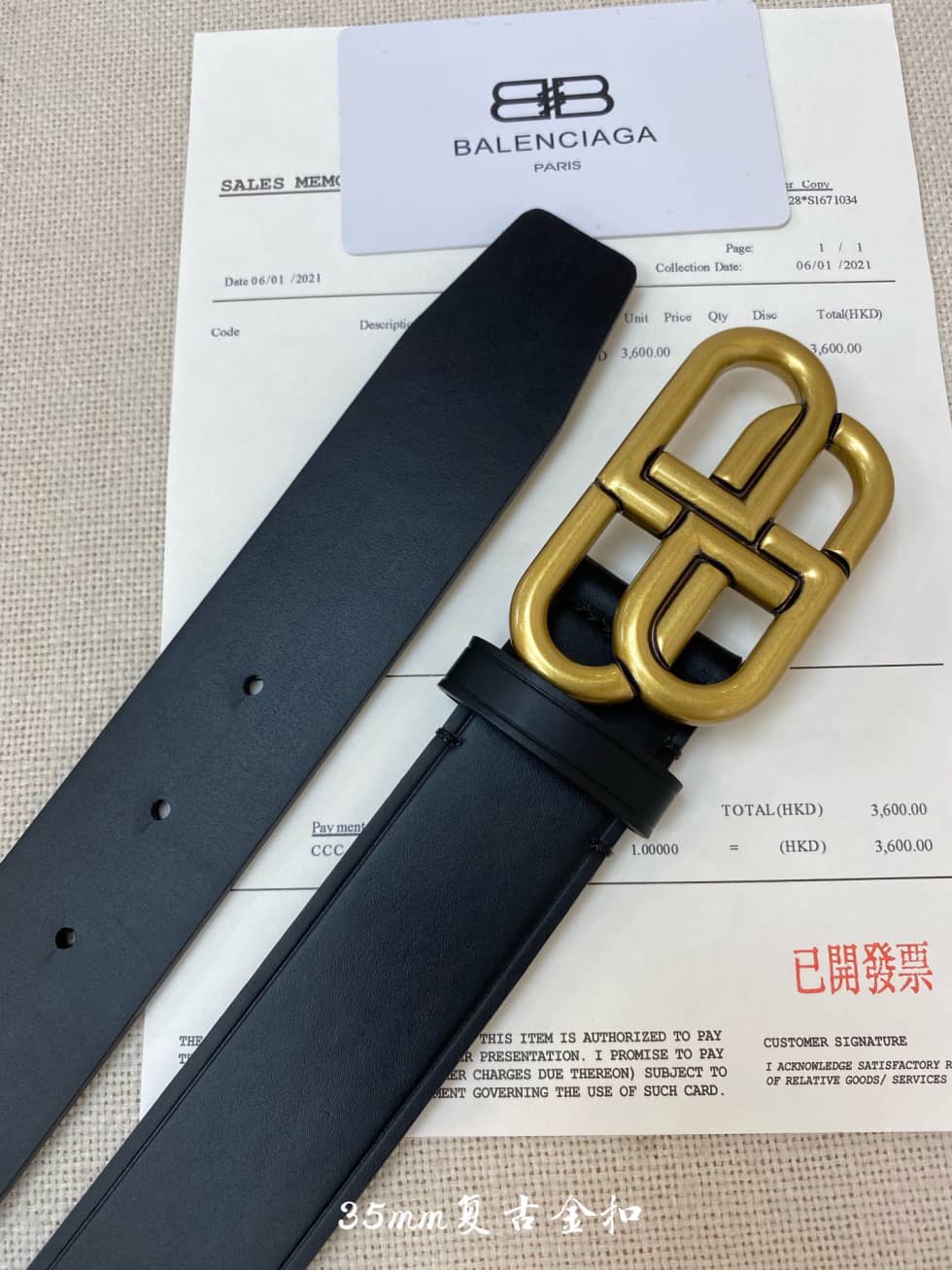 Ba1en*iaga Gold Buckle Leather Belt 35mm