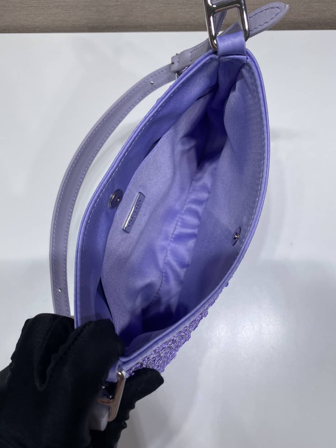 Pra*a Cleo Bag Dupe Satin Bag With Appliqusin In Wisteria