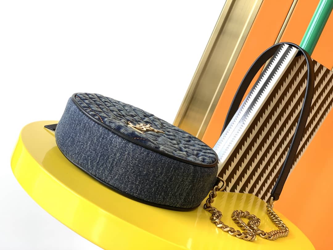 Sa1nt Lau*nt Y51 Vinyle Denim Quilted Round Bag
