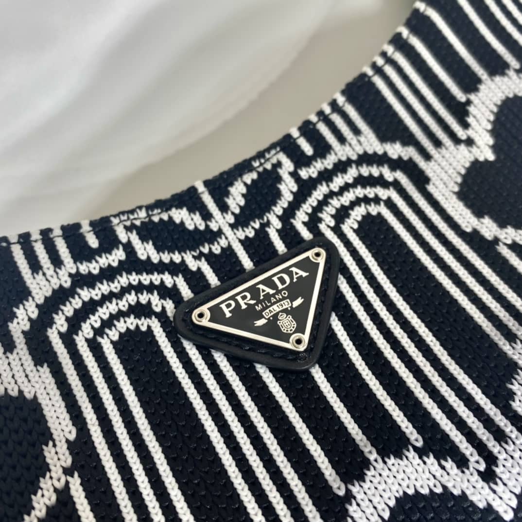 Pra*a Cleo Bag Dupe Jacquard Knit And Leather Replica Bag