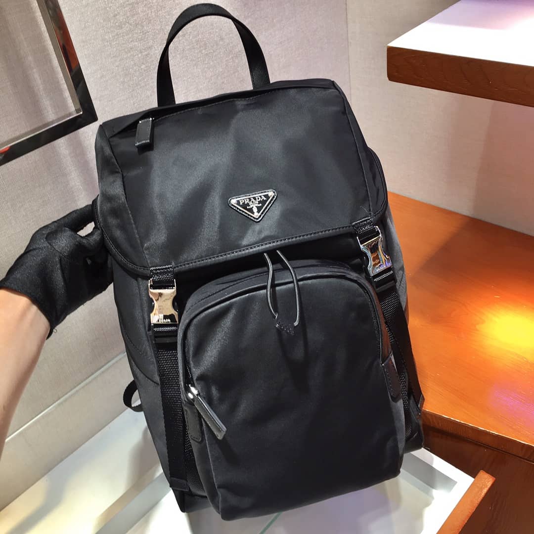 Pra*a Backpack Dupe Black Nylon Saffiano Leather