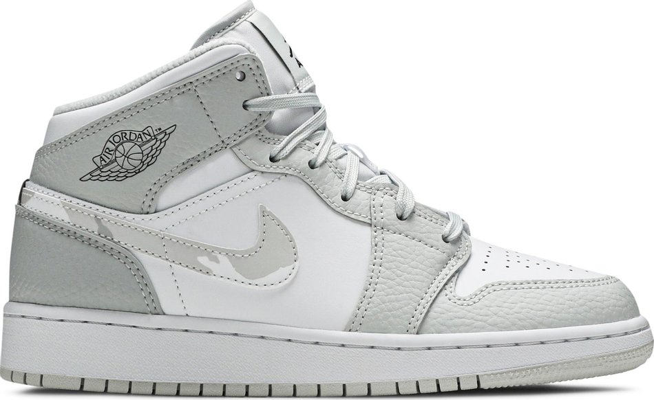 Air Jordan 1 Mid SE GS  Swoosh Logo-Grey Camo  DD3235-100