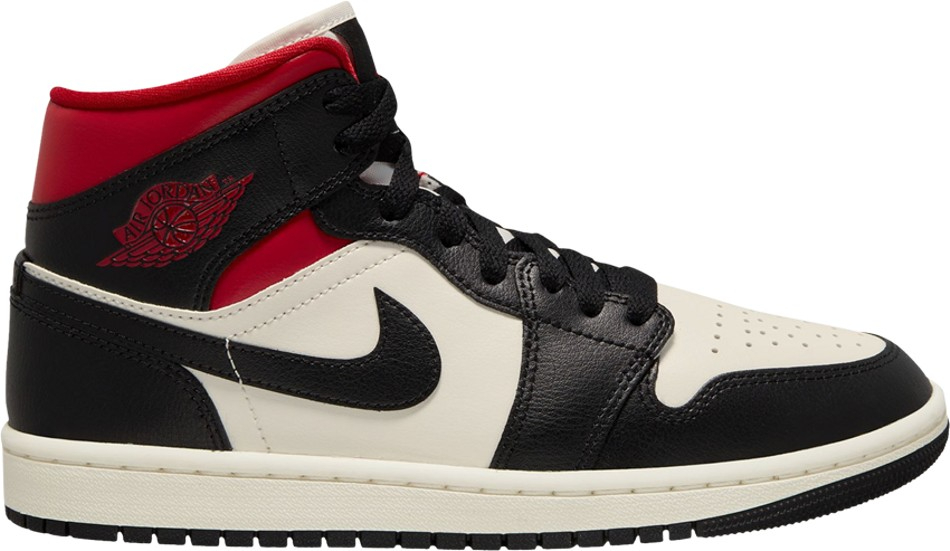 Wmns Air Jordan 1 Mid  Black Sail Gym Red  BQ6472-061