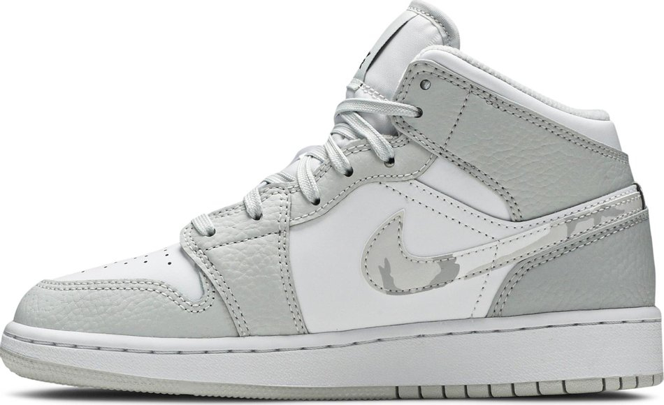 Air Jordan 1 Mid SE GS  Swoosh Logo-Grey Camo  DD3235-100