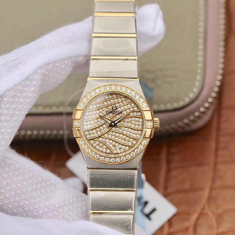 Replica 0me*ga Constellation Quartz Ladies 18K Yellow Gold D1am0nd Dial TW Factory 1:1 Best Edition Swiss Eta Quartz 1376