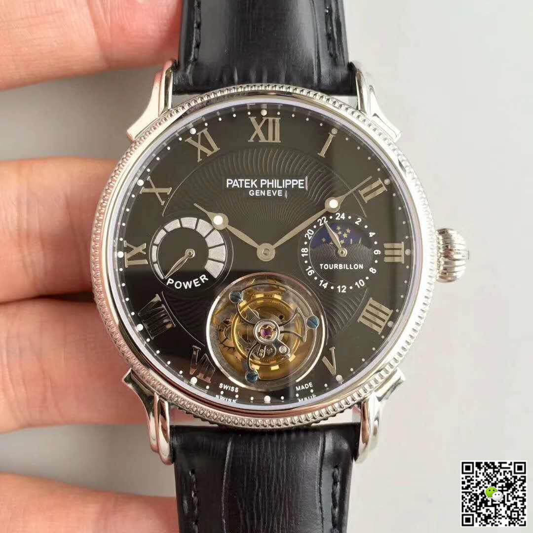 Pat*k Phi1i*pe Replica Tourbillon Moonphase 1:1 Best Edition Swiss Tourbillon Black Dial