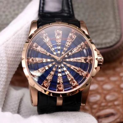 Replica Roger Dubuis Excalibur RDDBEX0684 1:1 Best Edition ZZ Factory Rose Gold Blue Dial Swiss ETA9015