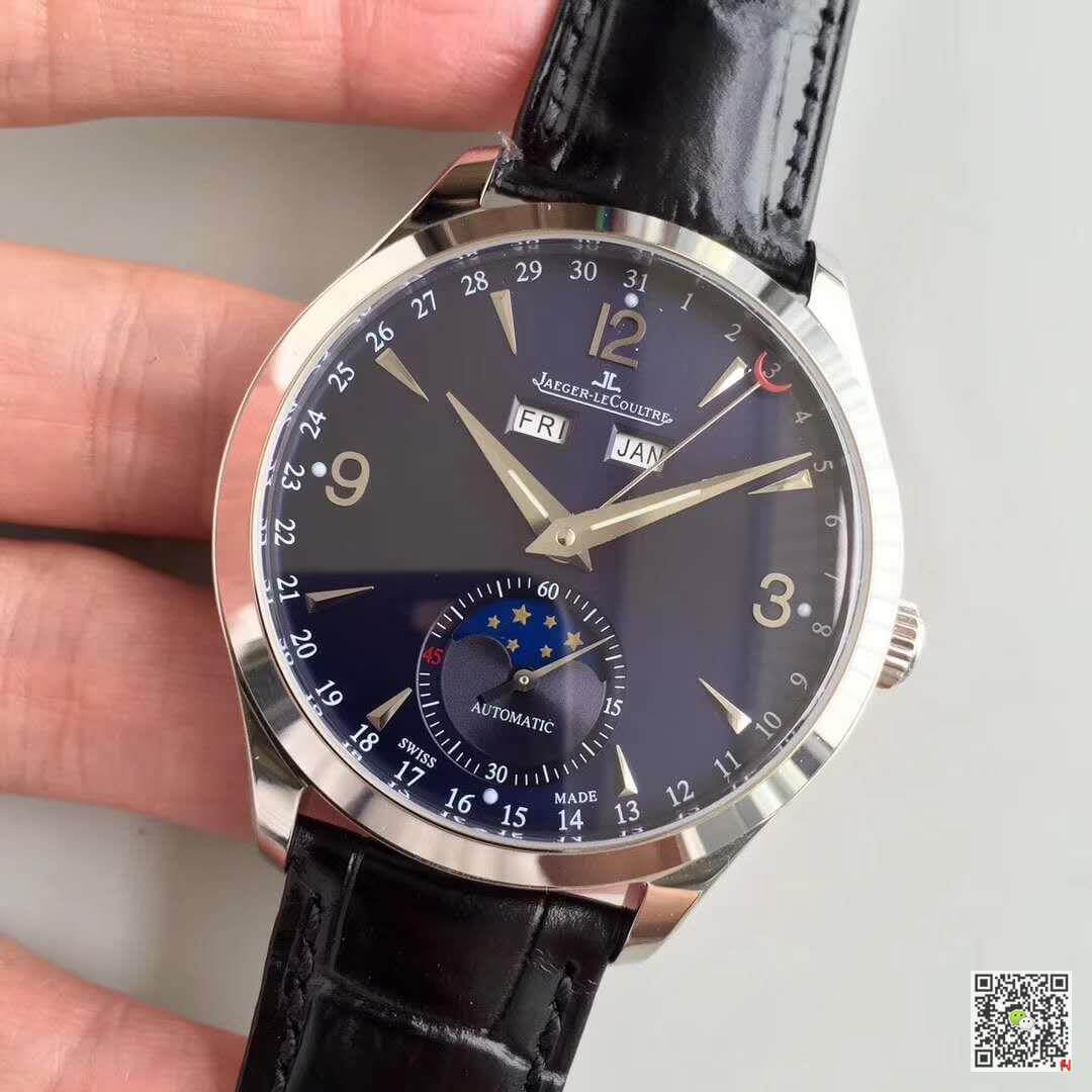 Replica Jaeger-LeCoultre Master Calendar KM factory 1:1 Best Edition Swiss ETA866 Black Leather Strap