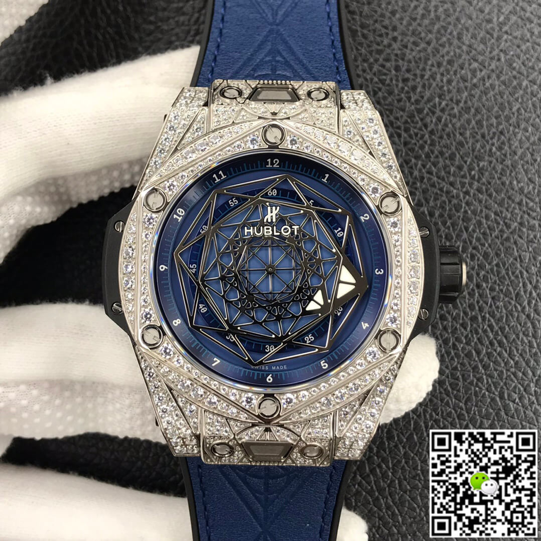 Replica Hublot Big Bang 1:1 Best Edition WWF Factory Full D1am0nd Blue Dial