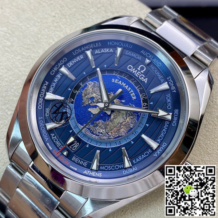 Replica 0me*ga Seamaster Aqua Terra GMT Worldtimer 220.10.43.22.03.001 1:1 Best Edition VS Factory Blue Dial Swiss ETA8938