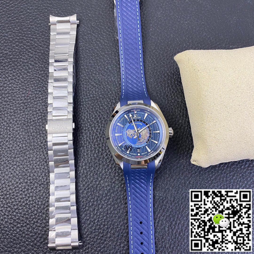 Replica 0me*ga Seamaster Aqua Terra GMT Worldtimer 220.12.43.22.03.001 1:1 Best Edition VS Factory Blue Dial Swiss ETA8938