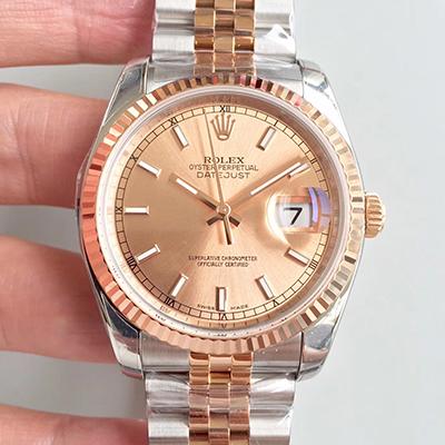 R01ex Dupe Datejust 36mm 116234 Mechanical Watches 1:1 Best Edition Swiss ETA3135 Rose Gold Dial