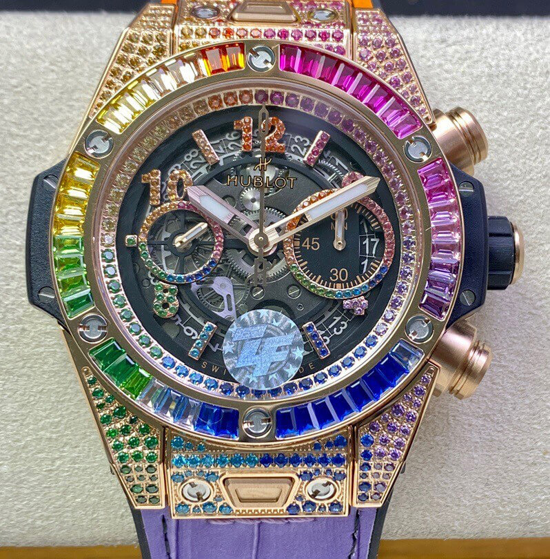 Replica Hublot BIG BANG Unico 411.OX.9910.LR.0999 1:1 Best Edition ZF Factory Rainbow Rose Gold Case