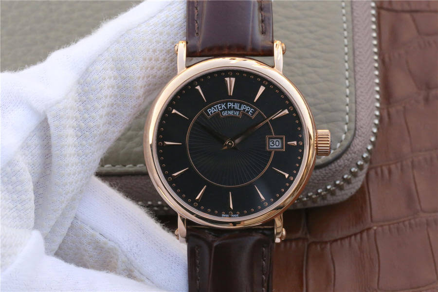Replica Pat*k Phi1i*pe Calatrava 1:1 Best Edition ZF Factory Rose Gold Leather Strap