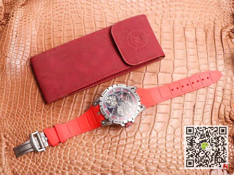 Replica Roger Dubuis Excalibur Spider RDDBEX0572 Hollow Flight Tourbillon 1:1 Best Edition JB Factory Red Strap Swiss RD505SQ