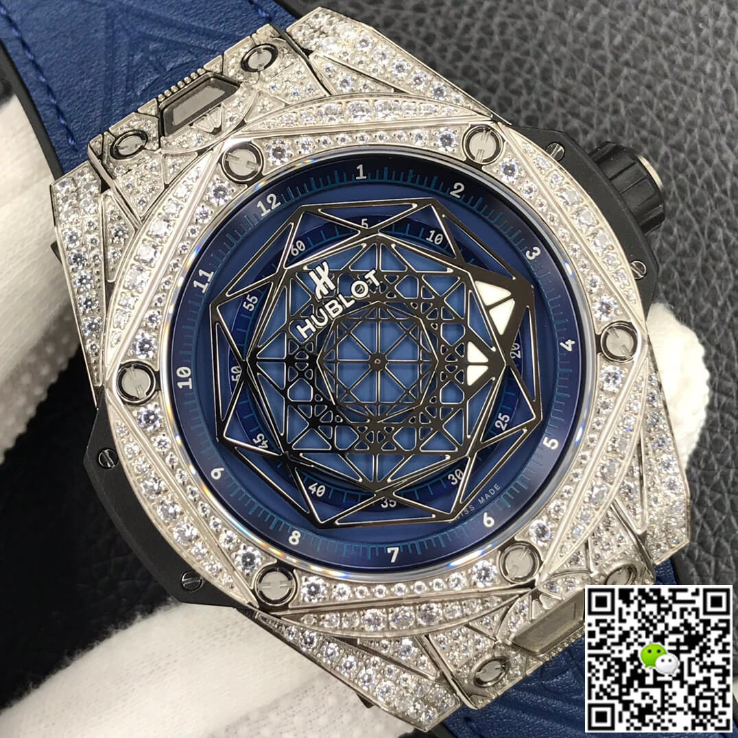 Replica Hublot Big Bang 1:1 Best Edition WWF Factory Full D1am0nd Blue Dial