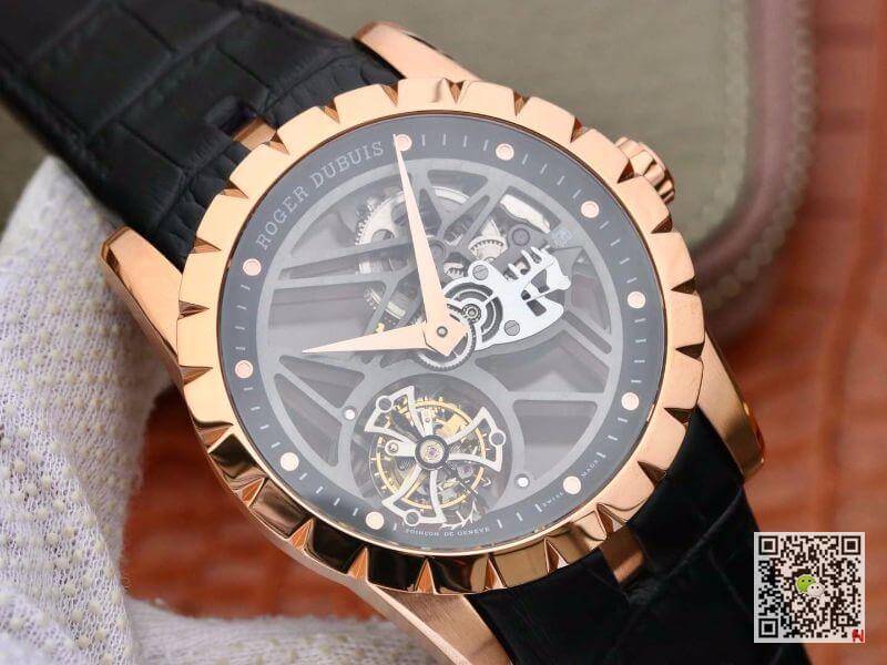 Replica Roger Dubuis Excalibur RDDBEX0392 1:1 Best Edition Swiss Tourbillon Black Leather Strap