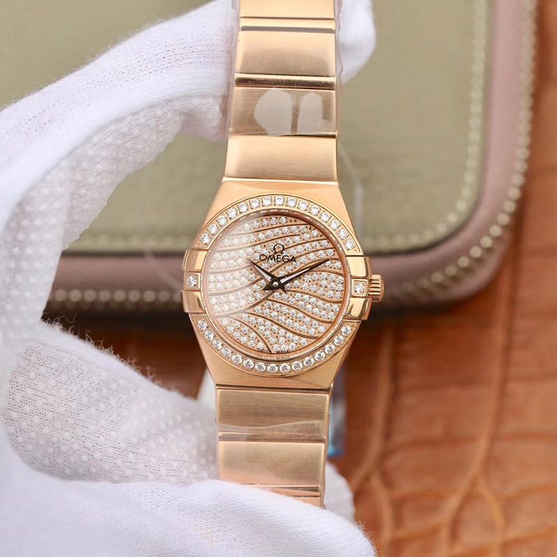 Replica 0me*ga Constellation 27mm Quartz Ladies 18K Rosegold TW Factory 1:1 Best Edition Swiss Eta Quartz 1376