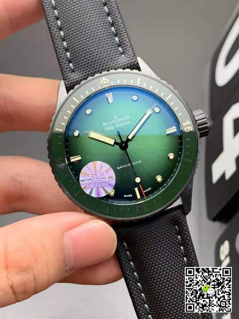 Replica Blancpain Fifty Fathoms Bathyscaphe Mokkarran 5005 0153 NABA 1:1 Best Edition GF Factory Green Dial