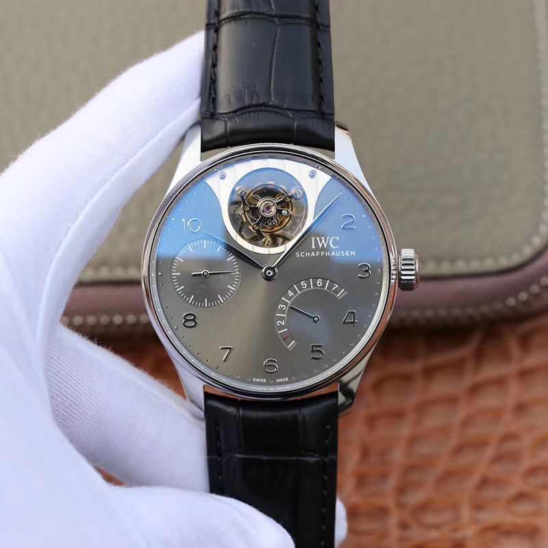 IWC Replica Portuguese IW504210 Tourbillon 1:1 Best Edition Slate Gray Dial On Black Leather Strap Swiss ETA Tourbillon Movement