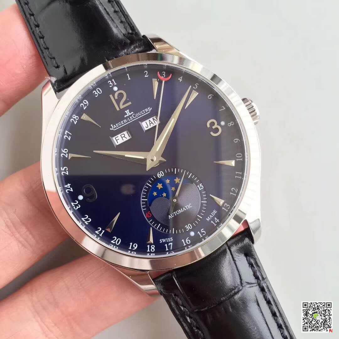 Replica Jaeger-LeCoultre Master Calendar KM factory 1:1 Best Edition Swiss ETA866 Black Leather Strap