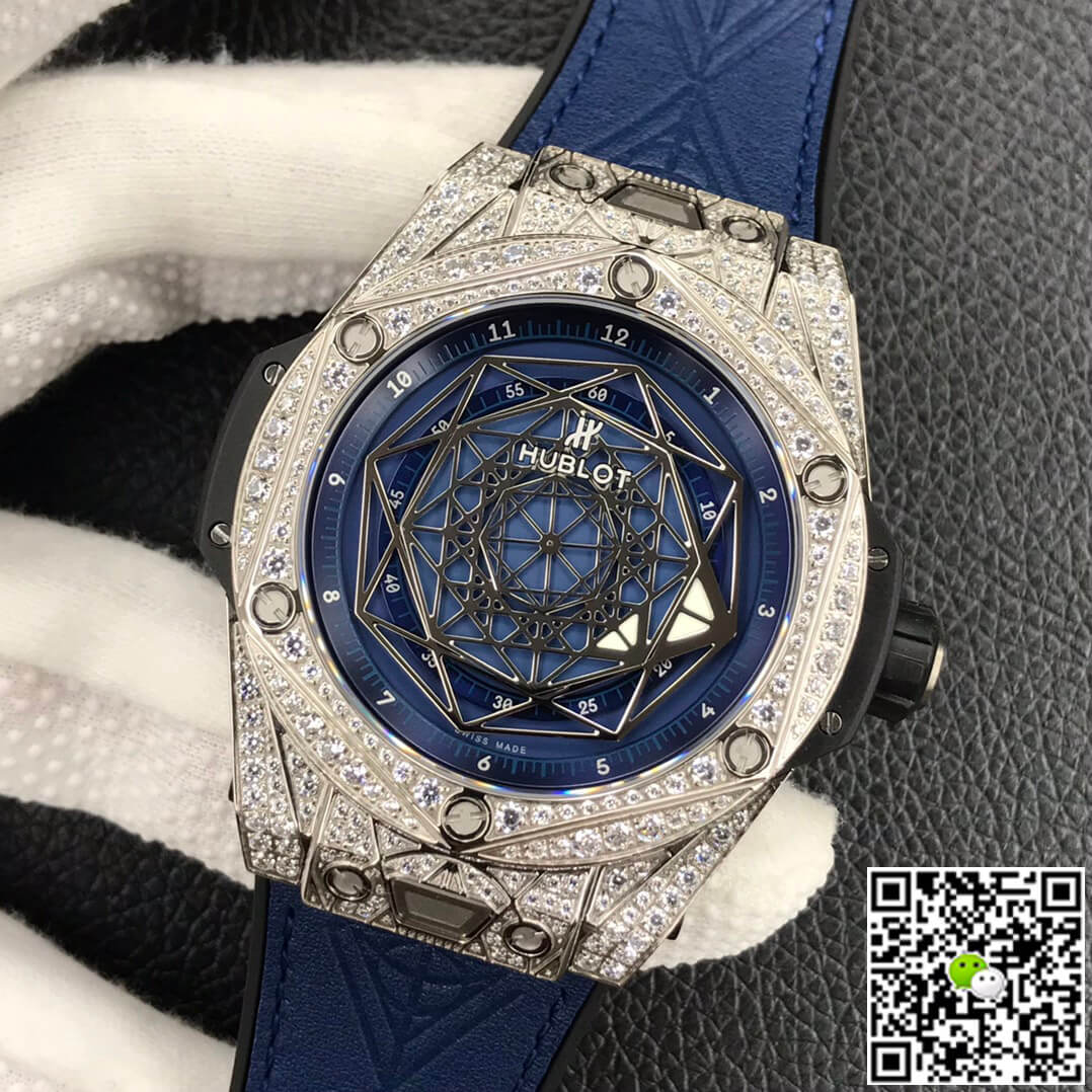 Replica Hublot Big Bang 1:1 Best Edition WWF Factory Full D1am0nd Blue Dial