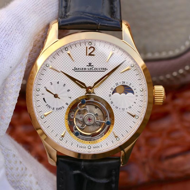 Replica Jaeger-LeCoultre Master Grande Tourbillon Mechanical Watches 1:1 Best Edition Swiss Tourbillon 18K gold White Dial