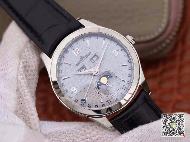 Replica Jaeger-LeCoultre Master Calendar 1558420 OM factory 1:1 Best Edition Swiss ETA866 Silver Dial Black calf leather strap