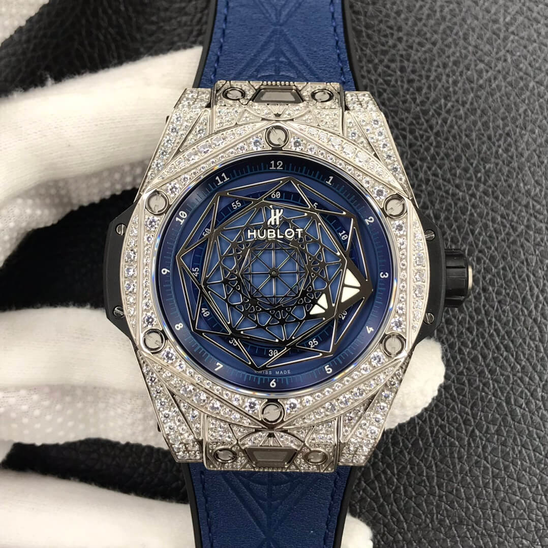 Replica Hublot Big Bang 1:1 Best Edition WWF Factory Full D1am0nd Blue Dial