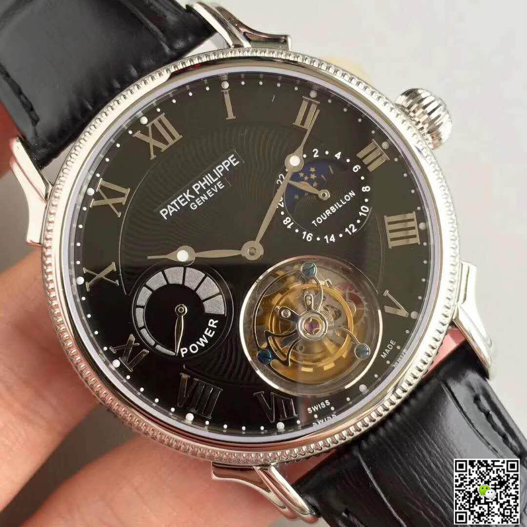 Pat*k Phi1i*pe Replica Tourbillon Moonphase 1:1 Best Edition Swiss Tourbillon Black Dial